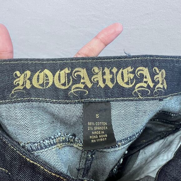 Rocawear Women's Low Rise Bootcut Jeans Size 5 Gold Buttons & Gold Zipper Y2K - Picture 11 of 12